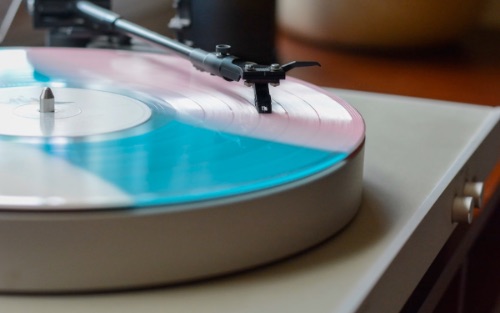 Record player playing a record LP.